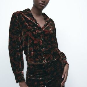 Zara Black and Red Velvet Blouse